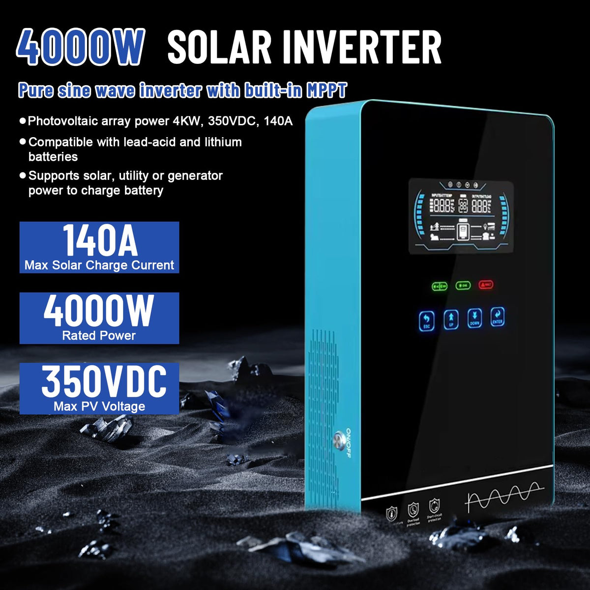 POWLAND 4000W inverter delivering stable output for home devices and tools.
