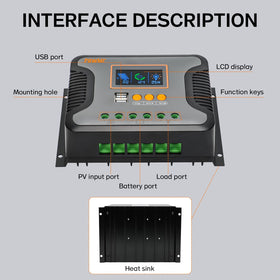 PowMr 30A PWM solar controller PV input up to 100V label