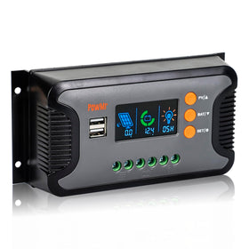 PowMr 30A PWM solar controller front view with LCD display for real-time monitoring