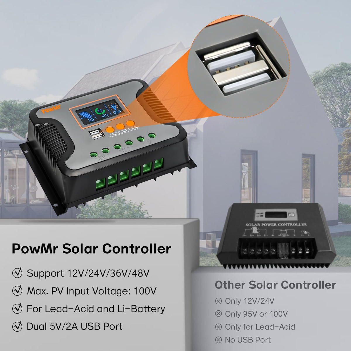 PowMr 30A PWM solar controller in off-grid setup with battery bank