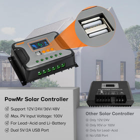 PowMr 30A PWM solar controller in off-grid setup with battery bank