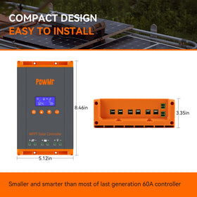 PowMr MPPT 60A temperature sensor port enables plug-and-play monitoring.