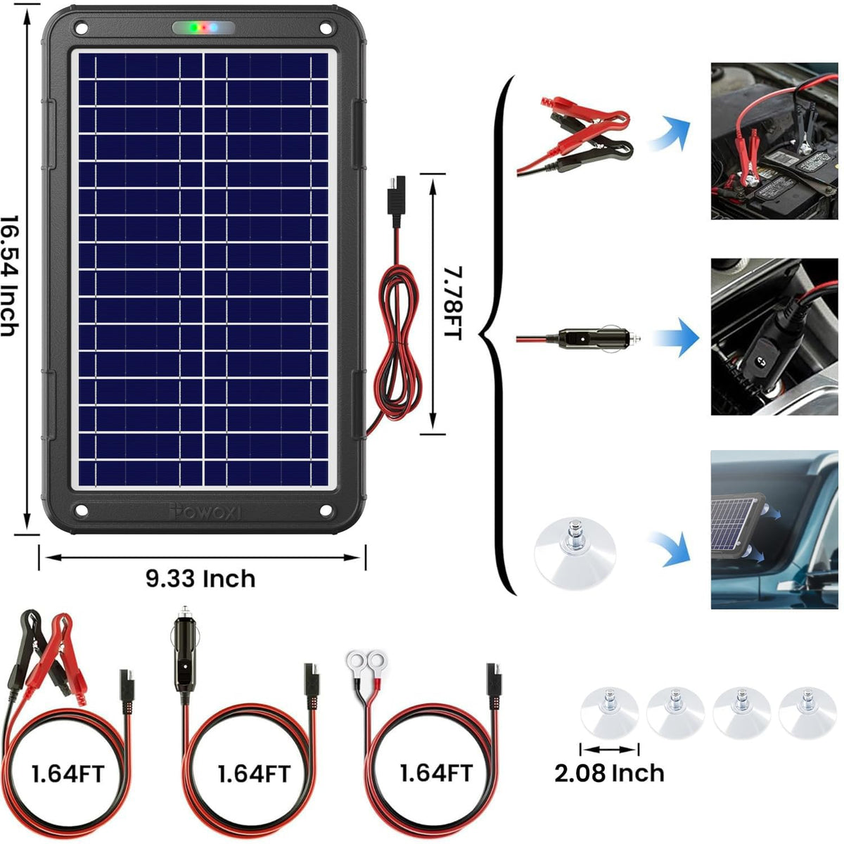 POWOXI alligator clips connect directly to battery for flexible mounting.