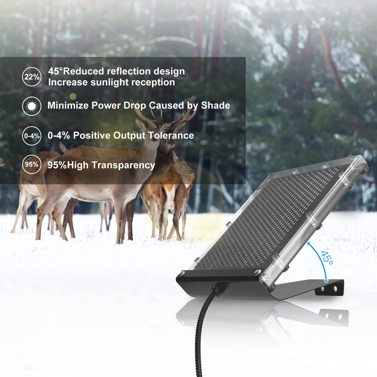 POWOXI deer feeder solar charger with mounting bracket for dependable power outdoors.