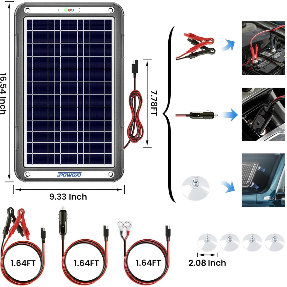 PowOXI solar trickle charger in use on road trip
