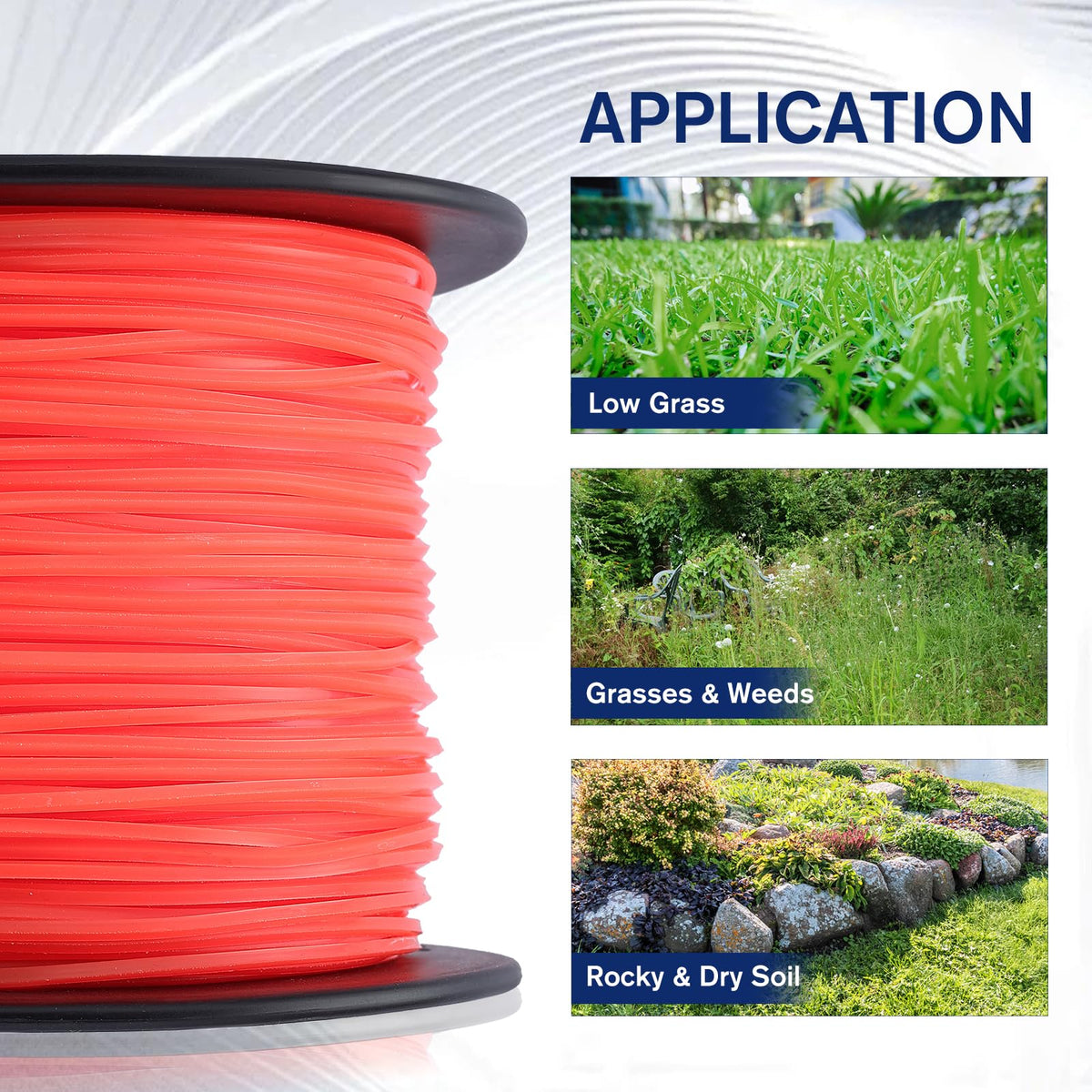 Powtol orange trimmer line shows high visibility for easier trimming
