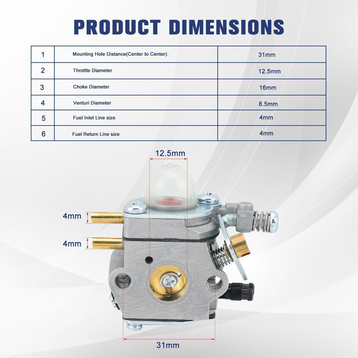 Powtol SRM 2100 carburetor spark plug included for reliable ignition.