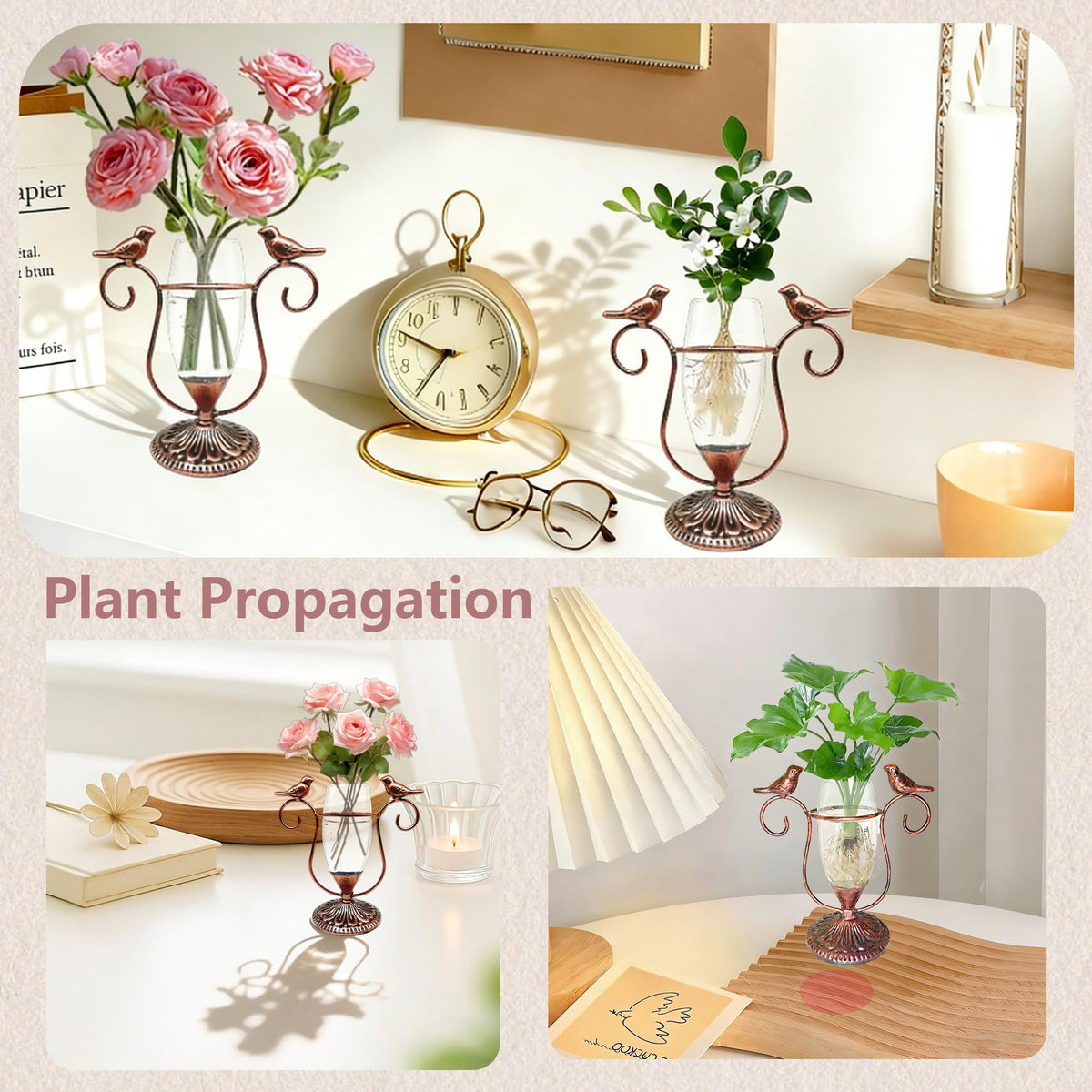 POXOHO rustic copper hummingbird vase brings natural elegance to any room.