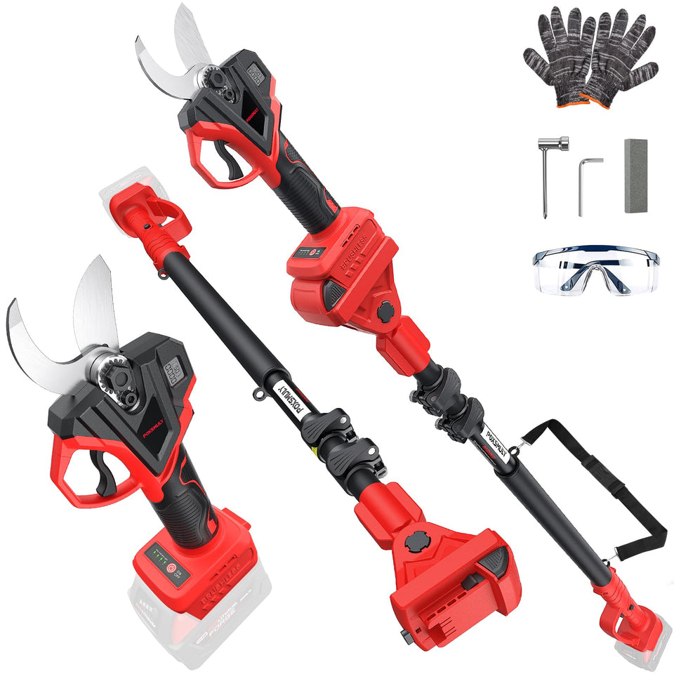 Poxsmuly 2in1 electric pruning shears in handheld mode for precise low shrubs trimming