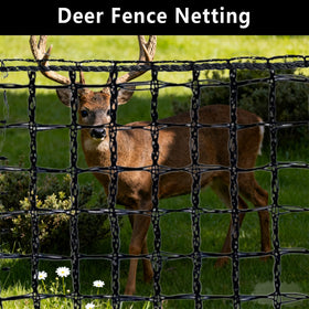 POYEE deer fence netting protecting garden beds with visible barrier
