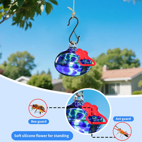 Pozfun hand-blown glass hummingbird feeder shows artisanal craftsmanship.