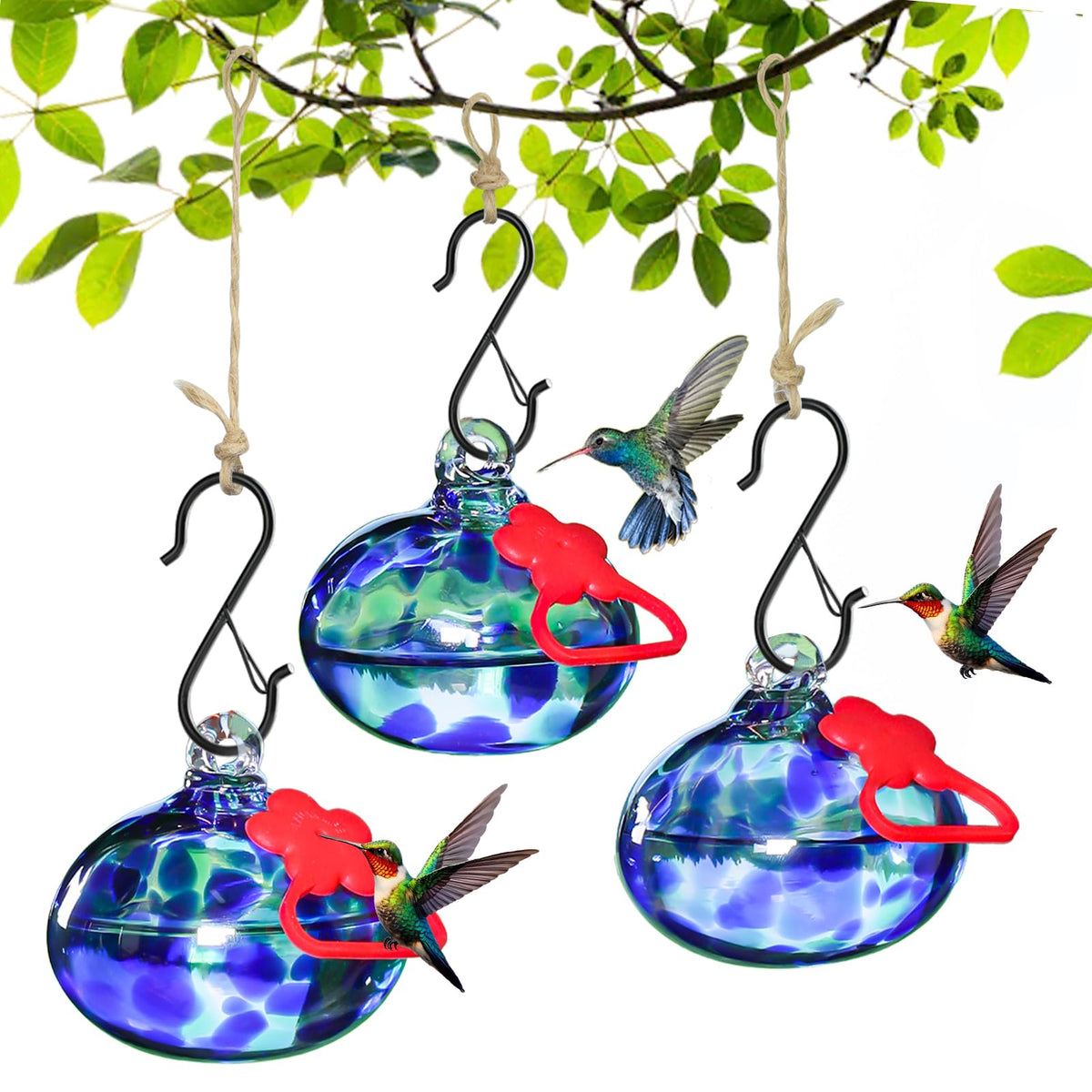 Pozfun three-pack hummingbird feeders set outdoors to welcome visitors.