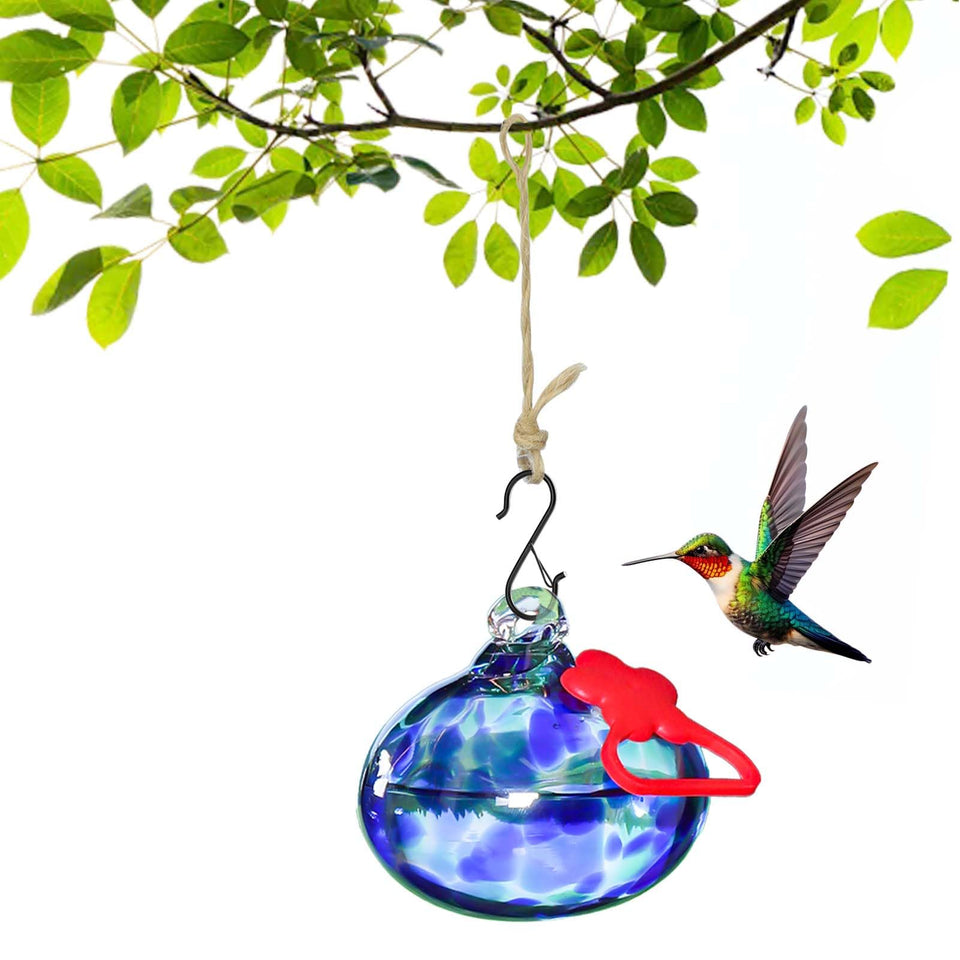 Pozfun small hummingbird feeder for outdoors hanging showcases durable hand-blown glass and easy outdoor setup.