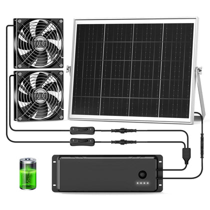 pqins solar fan in chicken coop for daytime ventilation.