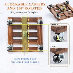 PRAQECZ heavy-duty wooden dolly supports tall pots and trees.