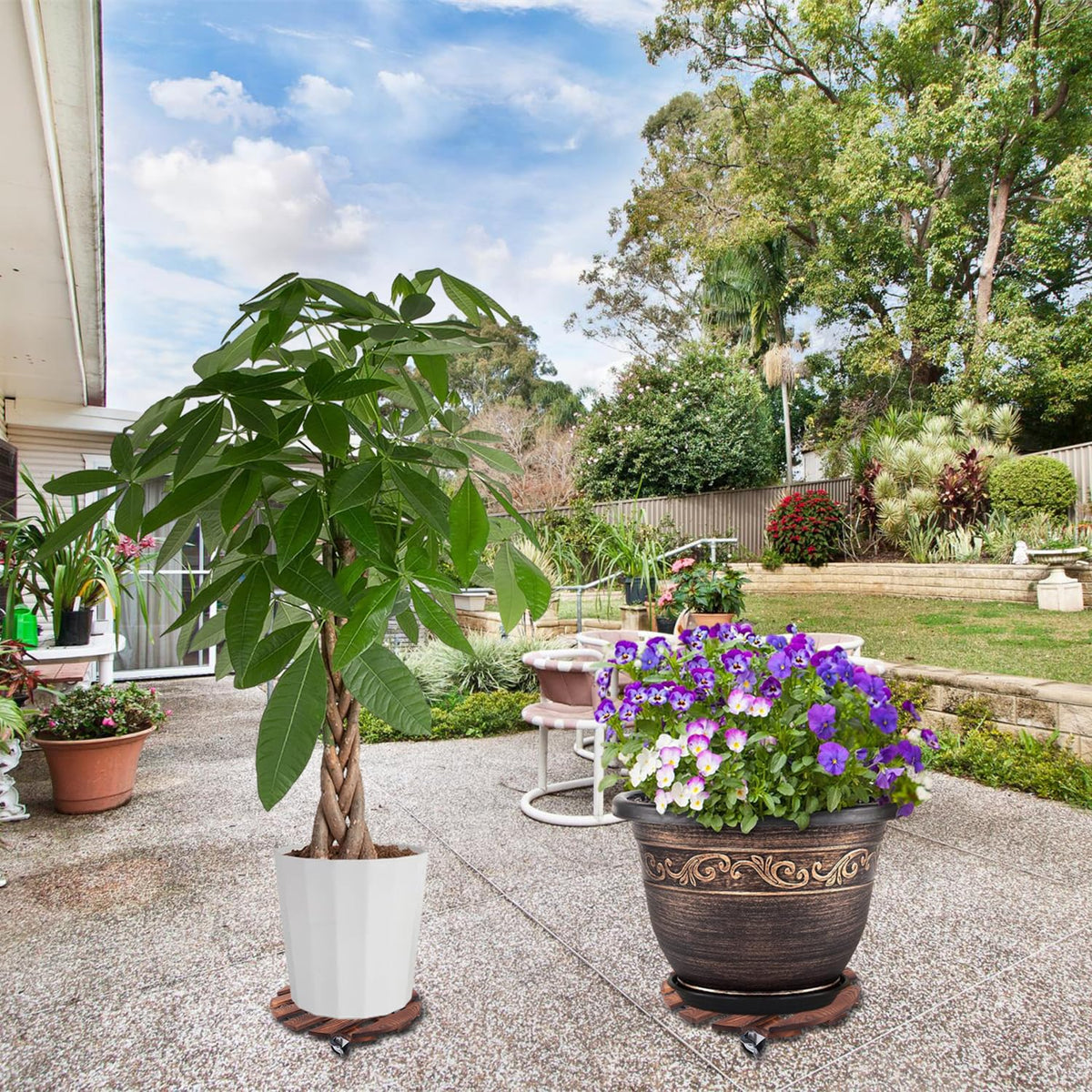 PRAQECZ heavy-duty wooden stand supports large pots with stability and easy positioning.