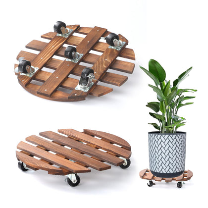 PRAQECZ plant caddy with 14-inch top and wheels, easy movement for heavy pots.