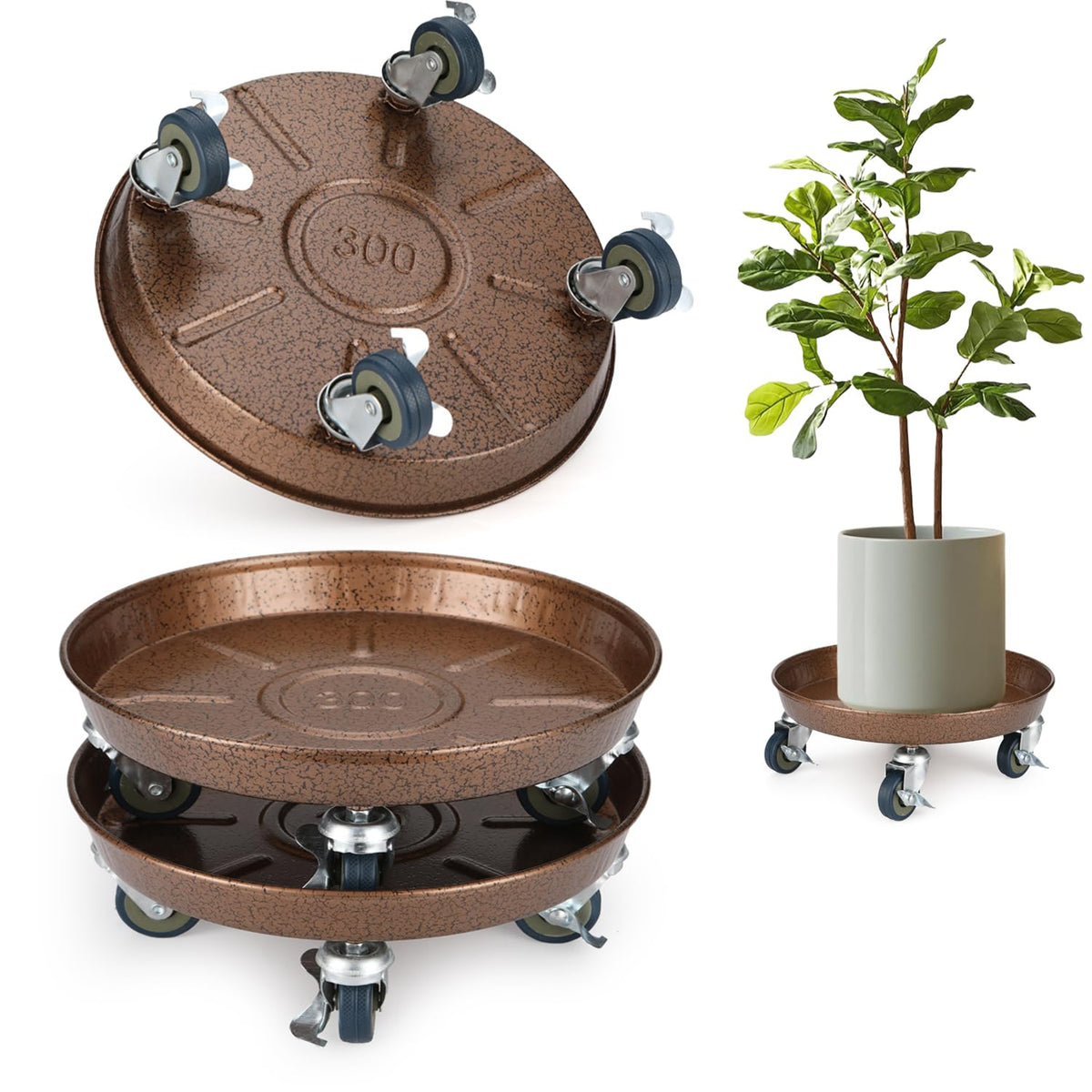 PRAQECZ plant caddy wheels, 12-inch size for easy outdoor mobility.