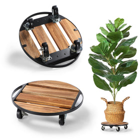 PRAQECZ 12-inch rolling plant caddy in use, enabling easy relocation of heavy pots.