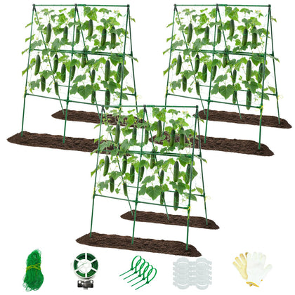 Prashent raised-bed cucumber trellis with 50x33 A-frame for sturdy vertical support.