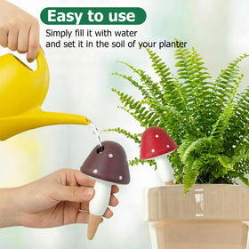 Prashent terracotta spikes provide steady irrigation for outdoor planters