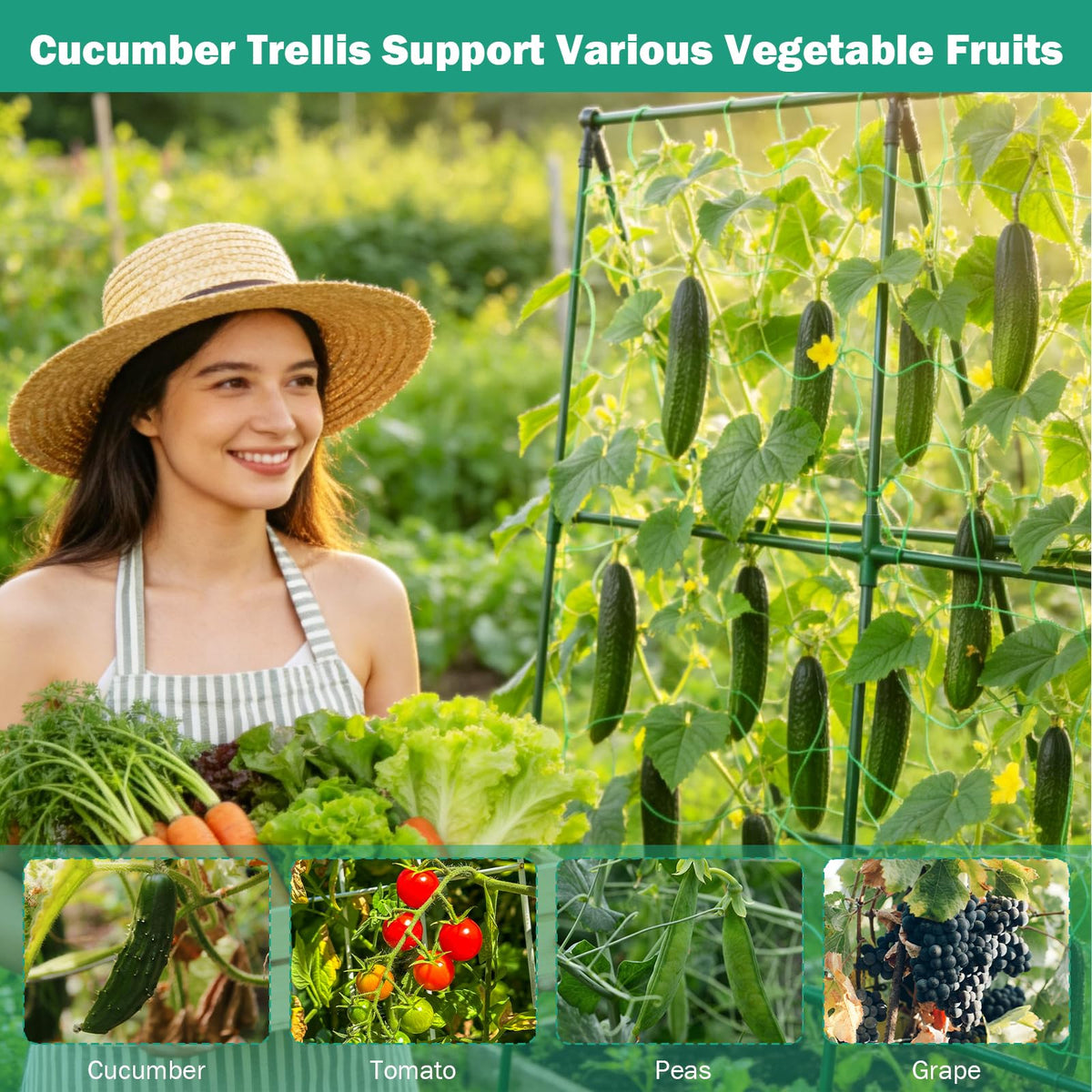 Prashent trellis netting with clips kit enables easy vine training.