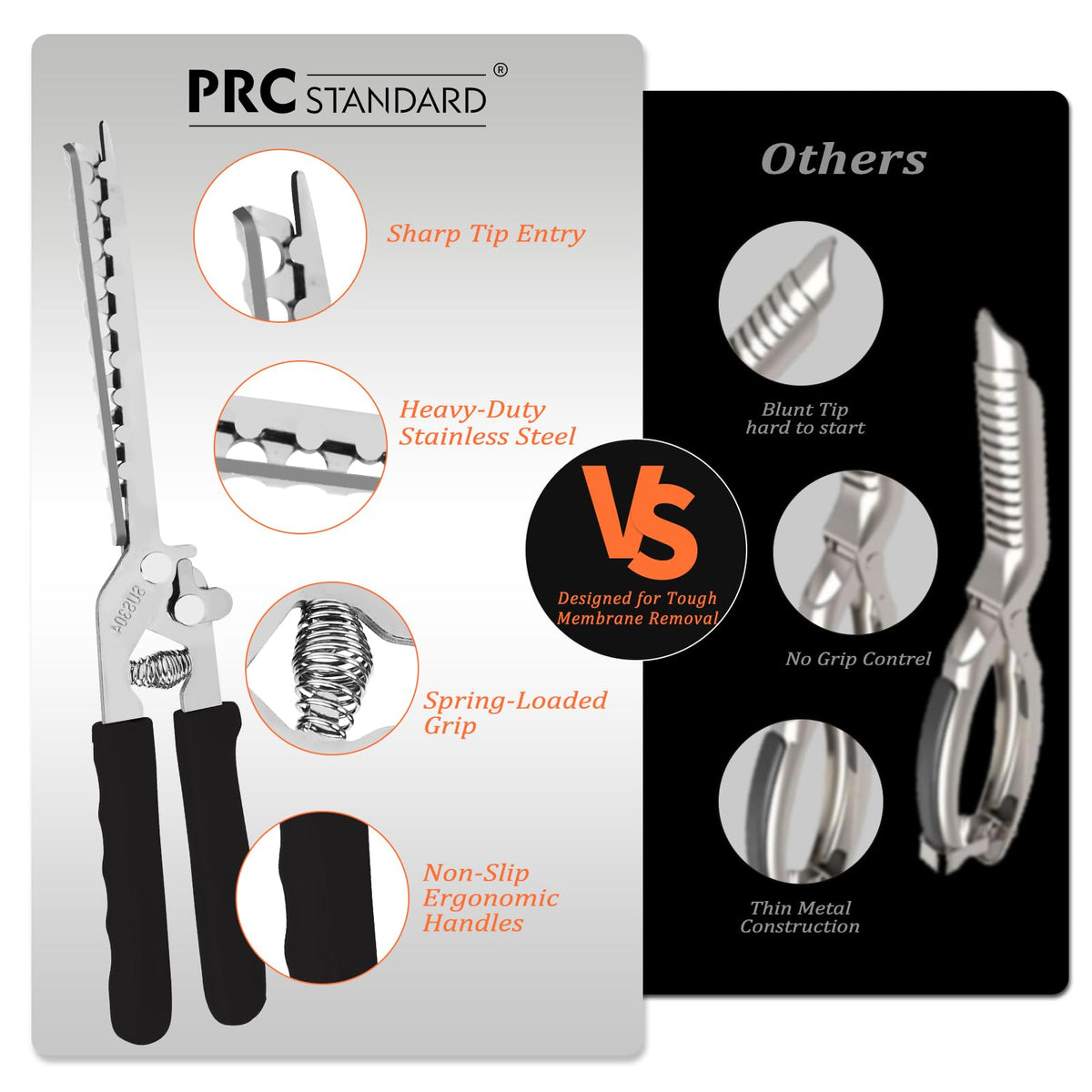 PRC STANDARD rib membrane tool close up shows spring loaded grip