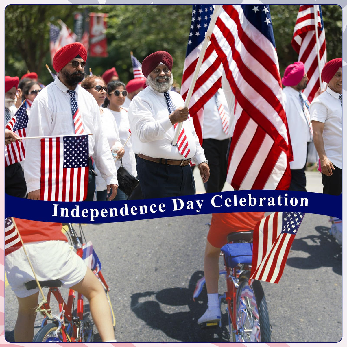Preboun patriotic flag decor for parades and celebrations.
