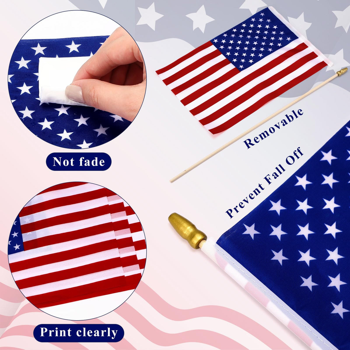 Preboun wooden stick with golden spear tip flag adds premium feel.