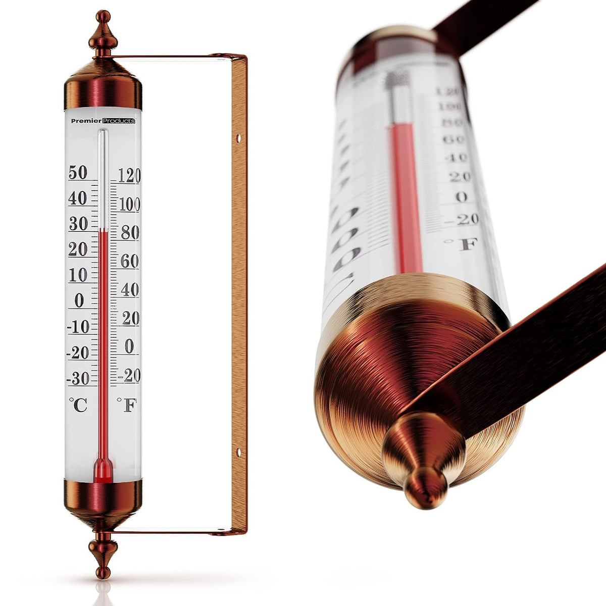 Premier Products steel thermometer with adjustable angle for versatile indoor and outdoor placement.
