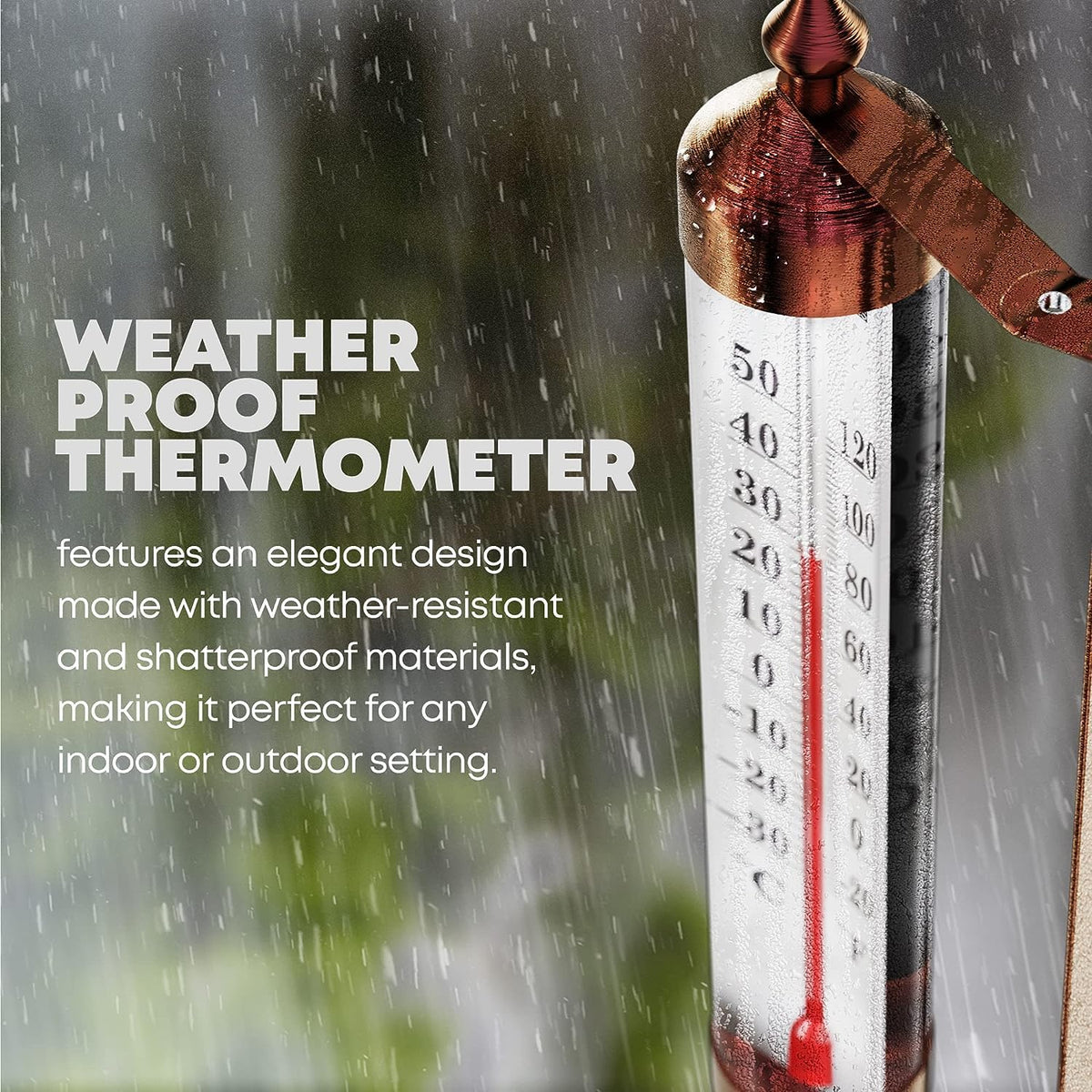Premier Products weather-resistant thermometer features a durable acrylic lens for longevity.