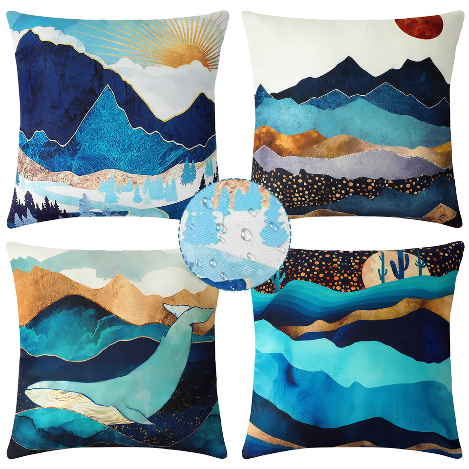 Premillow outdoor pillow covers Sunset Blue Hill front view for vibrant patio decor.