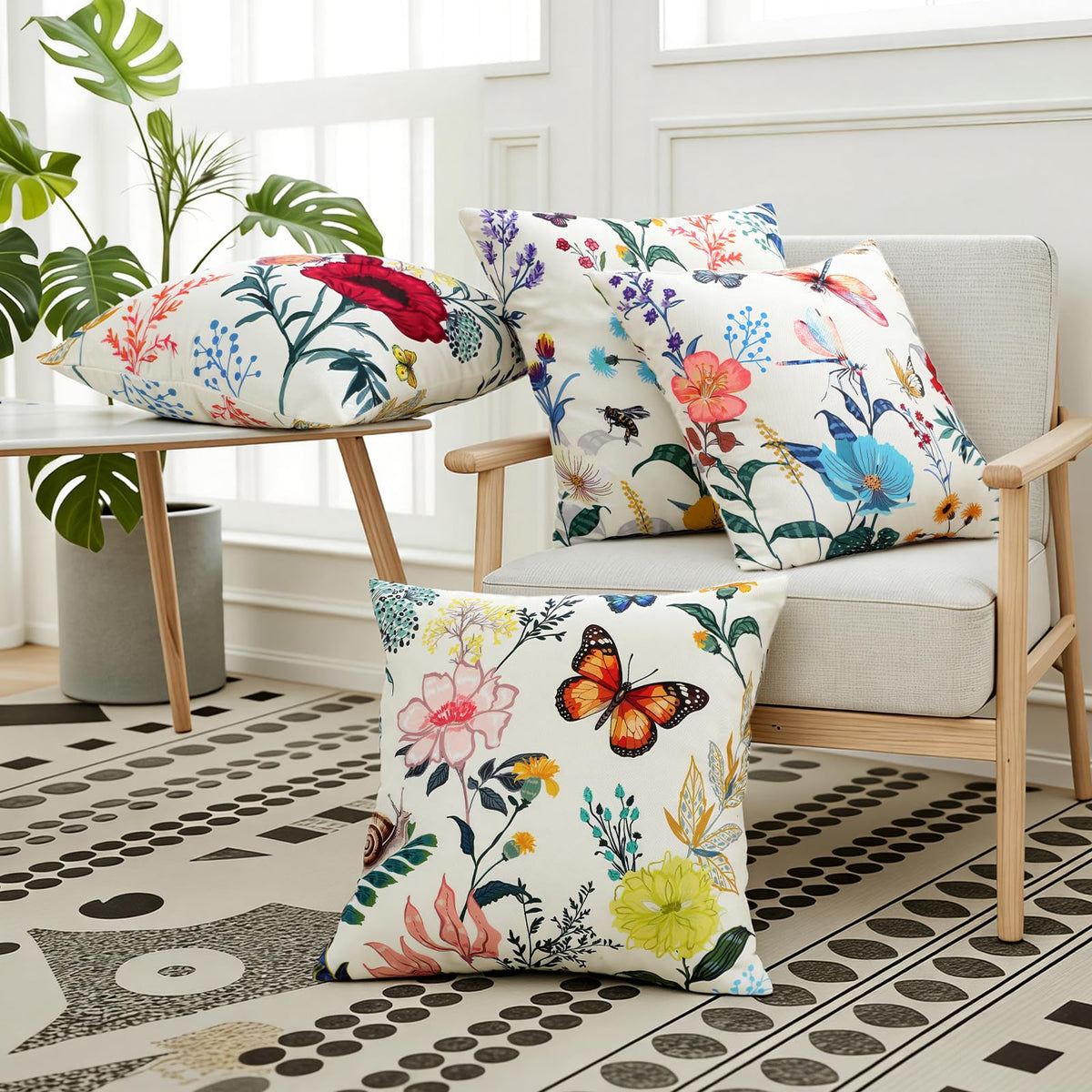 Premillow waterproof pillow cover in canvas-polyester blend protects cushions during rain.
