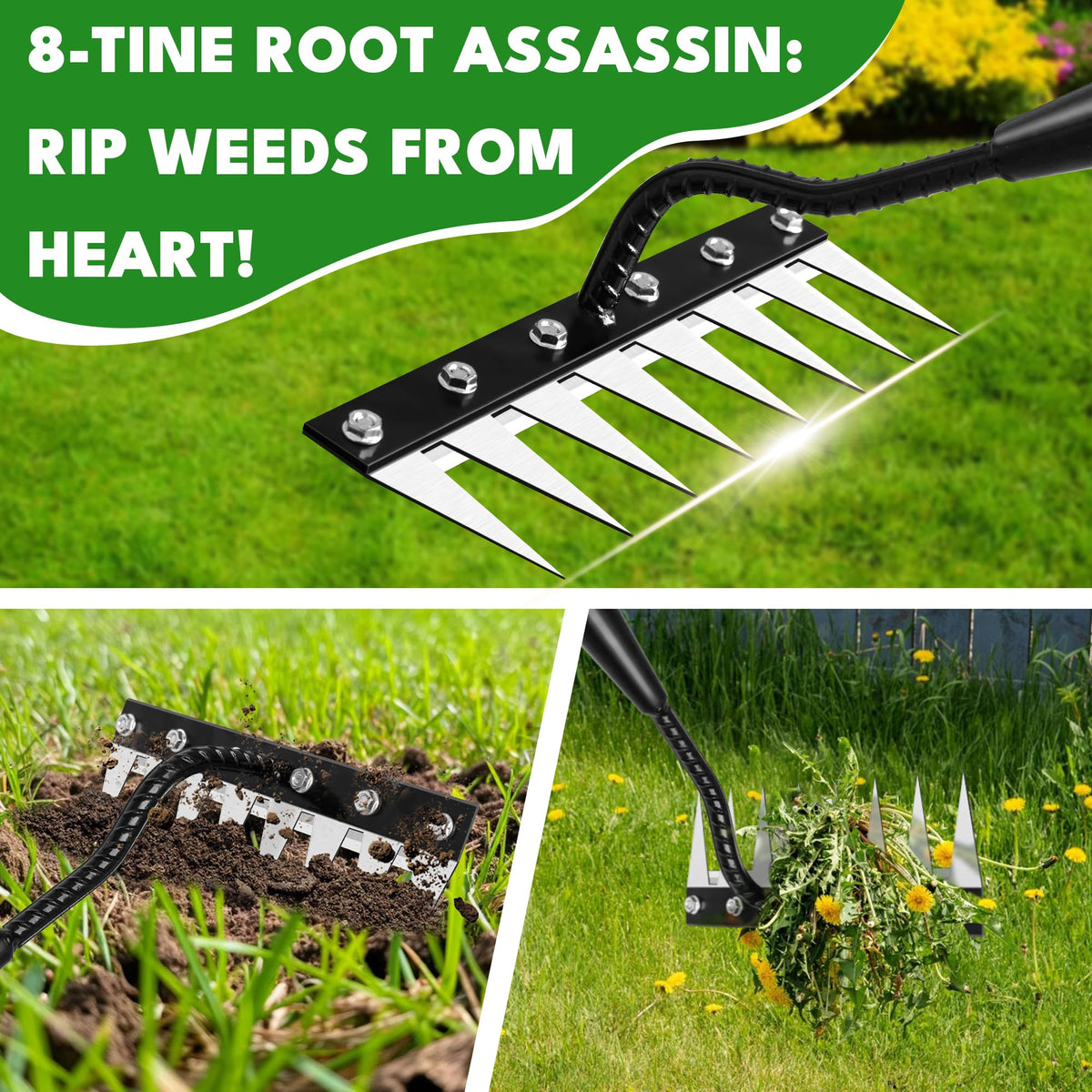 Premjin ergonomic rake handle minimizes hand fatigue during extended weed pulling.