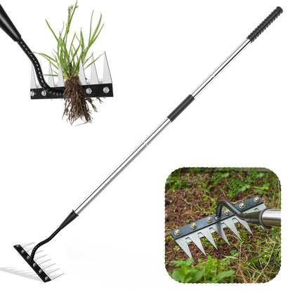 Premjin iron weeding rake with 8-tooth head for root-level weed removal.