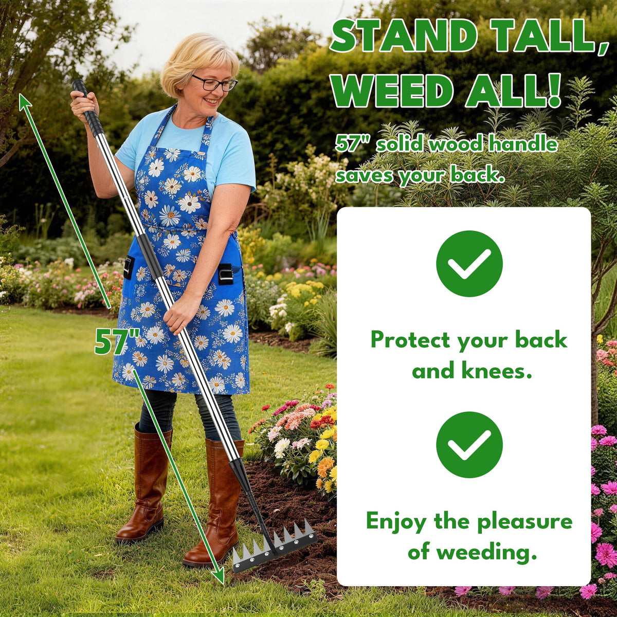 Premjin long-handle 57-inch design reduces bending during yard work.