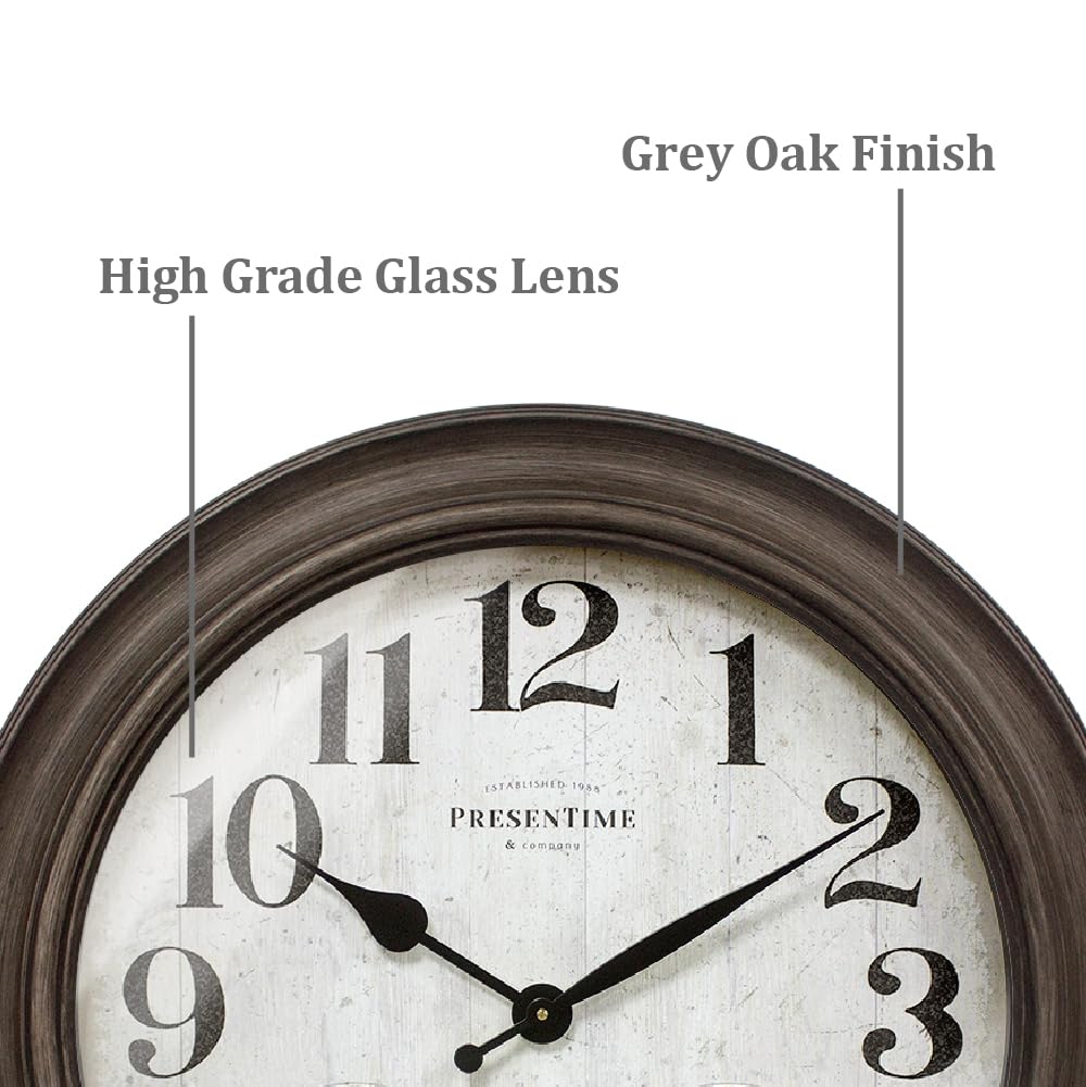 Presentime Clifton 26in clock side view showing durable frame for indoor or covered outdoor use.