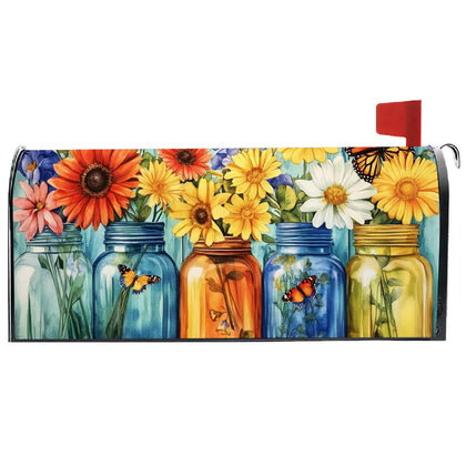 PRESSINART yellow butterfly mailbox cover showcases bright sunflowers for curb appeal