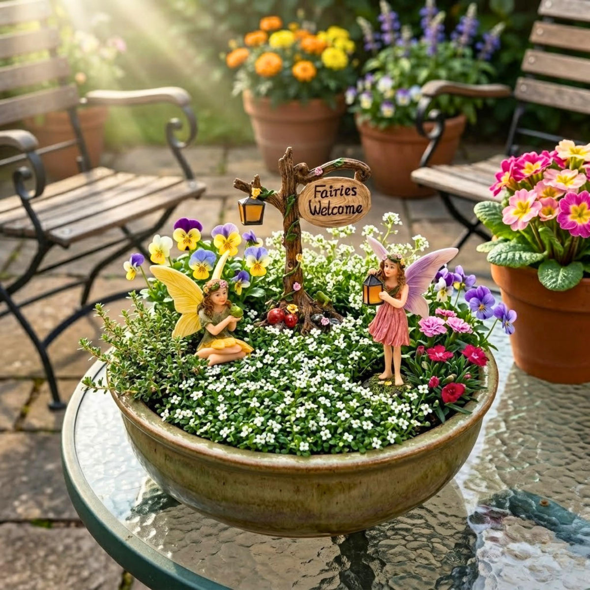 PRETMANNS Fairy figurines close-up shows hand-painted detail for a magical garden display.