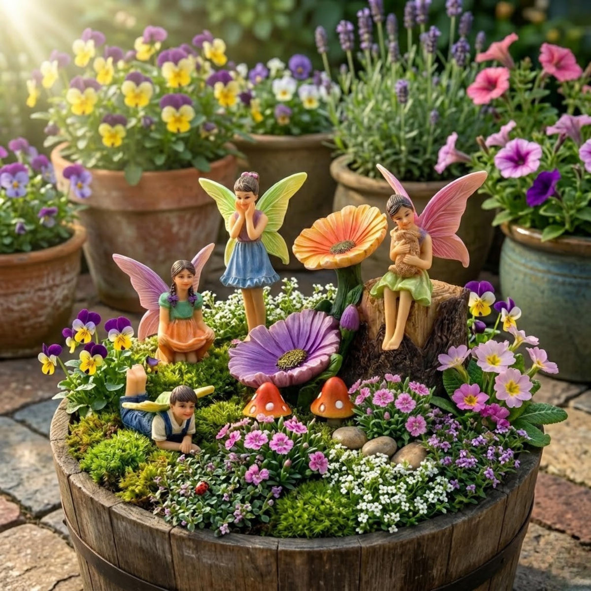 PRETMANNS flower stump centerpiece enhances any fairy garden display