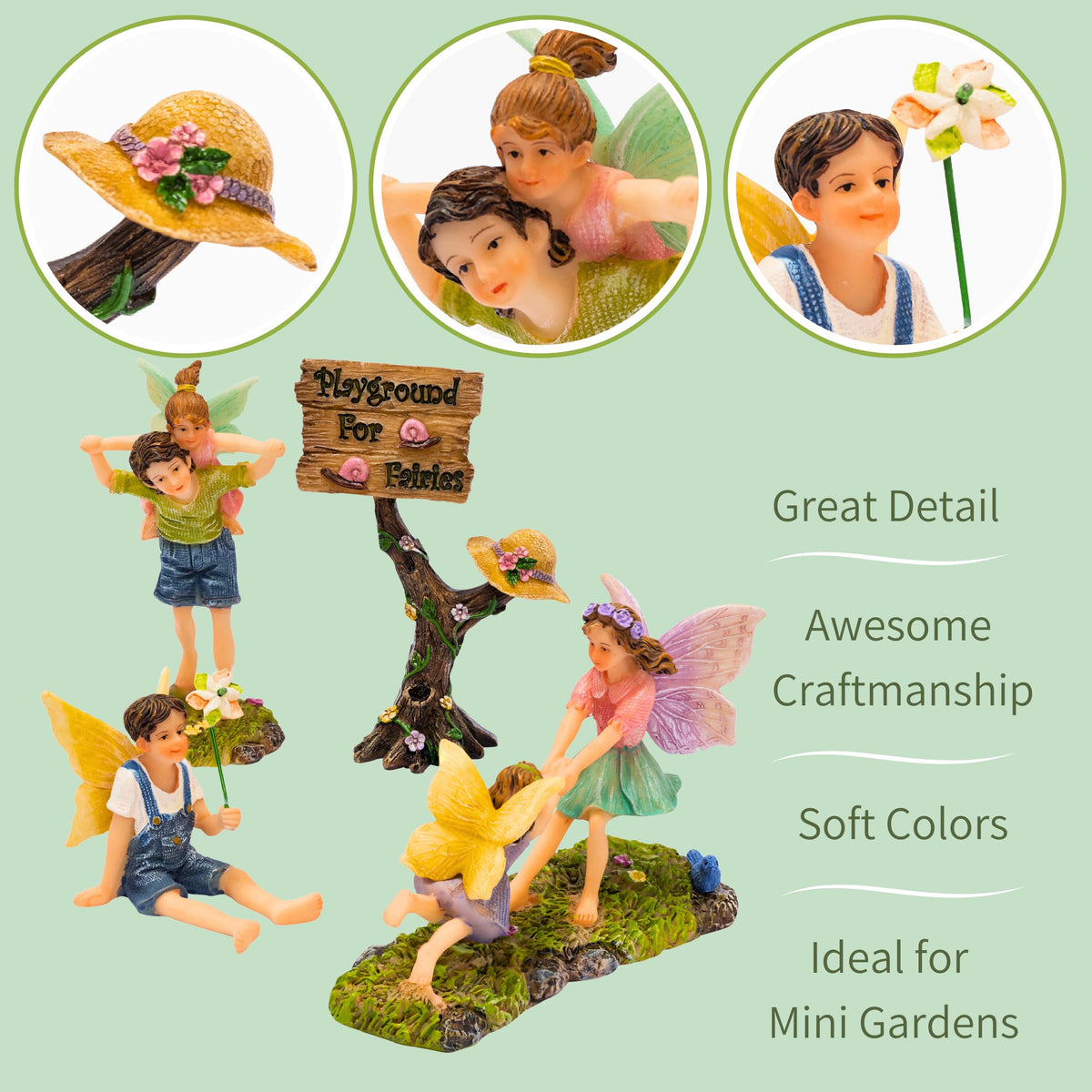 Pretmanns hand-painted fairy figures add color to fairy scenes.