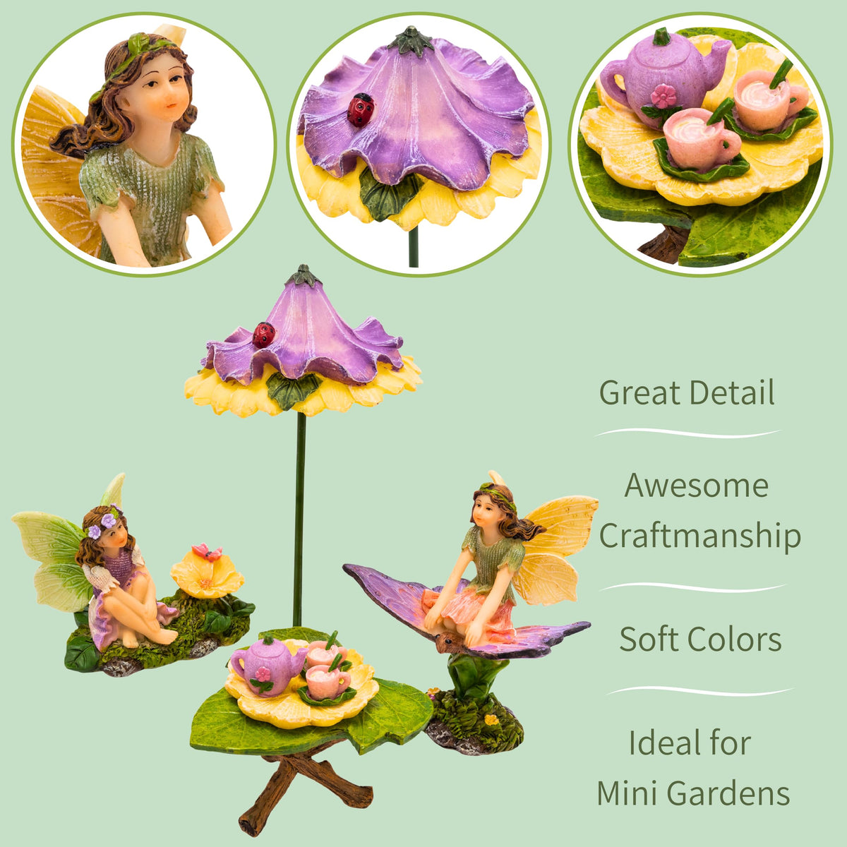 PRETMANNS outdoor fairy figurines withstand weather with water resistance.