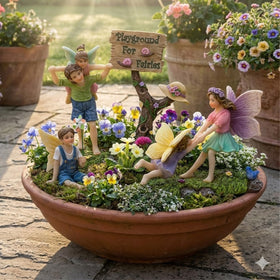 Pretmanns outdoor indoor fairy garden display with versatile miniature figurines.
