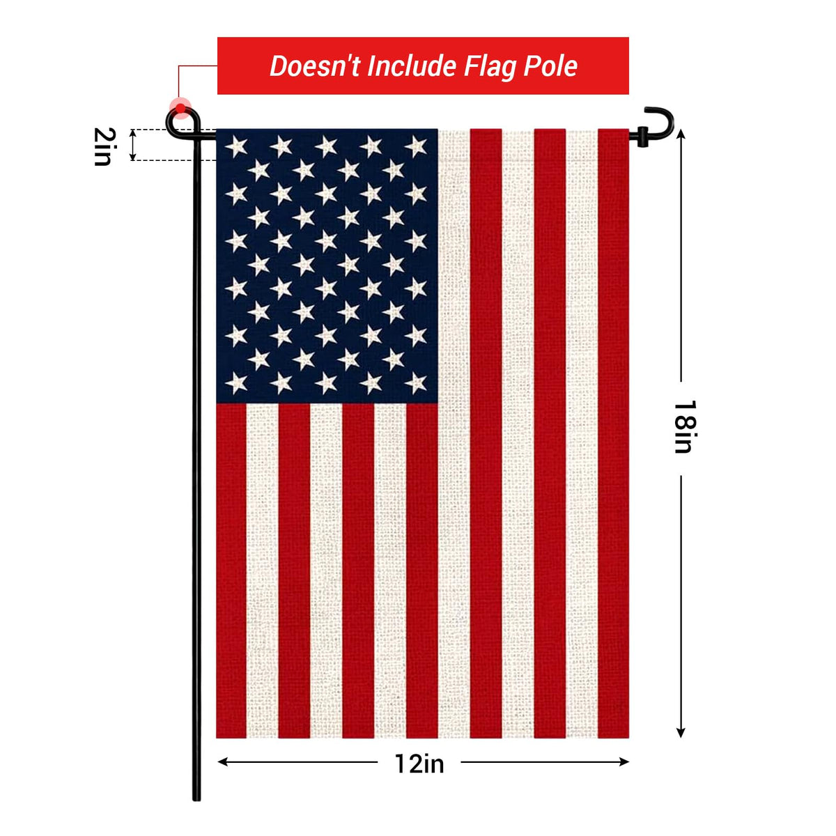 Pretty Jessie American Garden Flag 12x18 side view showing design from another angle.
