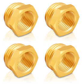 Pretwad 3/4 GHT to 1/2 NPT brass adapter close-up with durable threads.