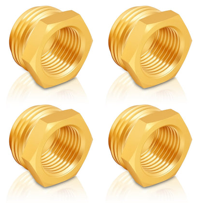 Pretwad 3/4 GHT to 1/2 NPT brass adapter close-up with durable threads.