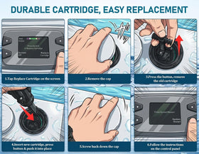 PRFCTTY cartridge in spa water demonstrates hands-free sanitization