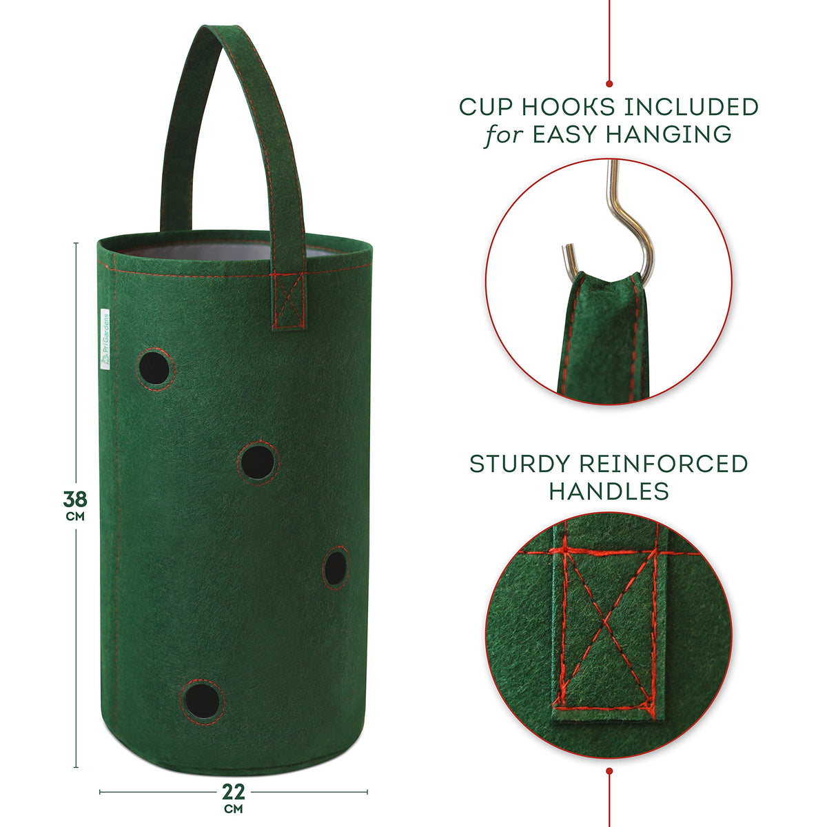 Pri Gardens 2-pack hanging planter with washable material and included hooks.