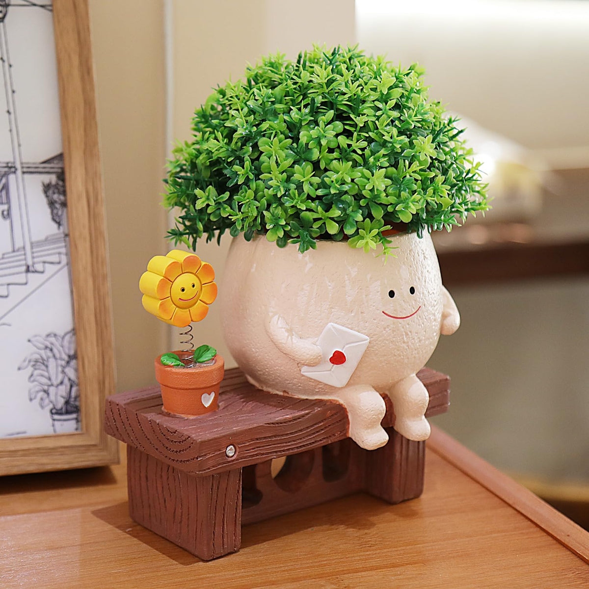 Pricetail Smiley Face Planter with tiny envelope detail adds playful decor
