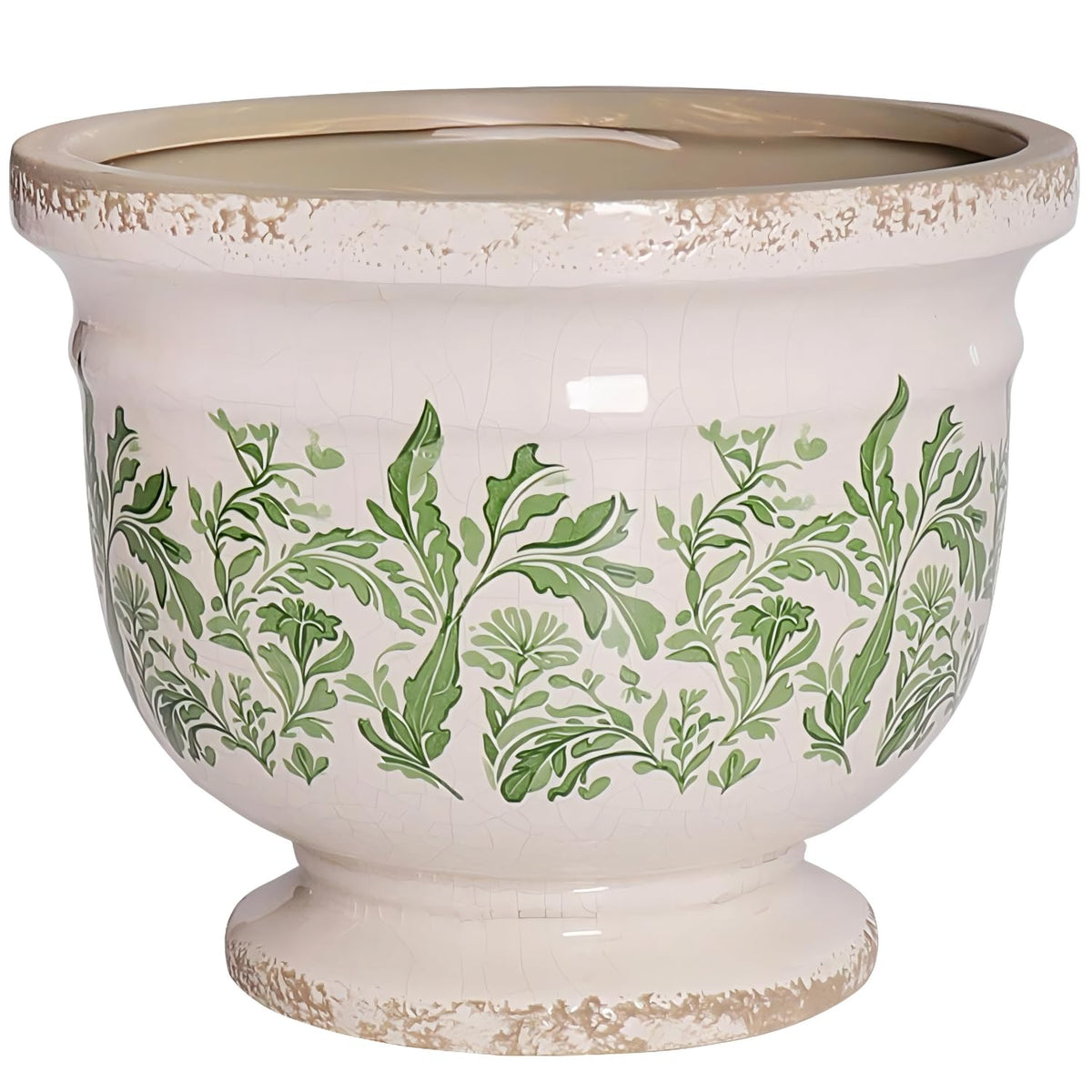 Pricetail vintage crackle glaze planter with green leaf pattern for indoor display and rustic charm